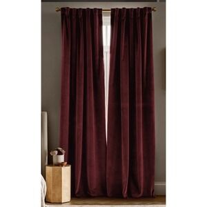 NWOT Quince 48" X 108" Cotton Velvet Curtain Panel Bordeaux Cotton Lined